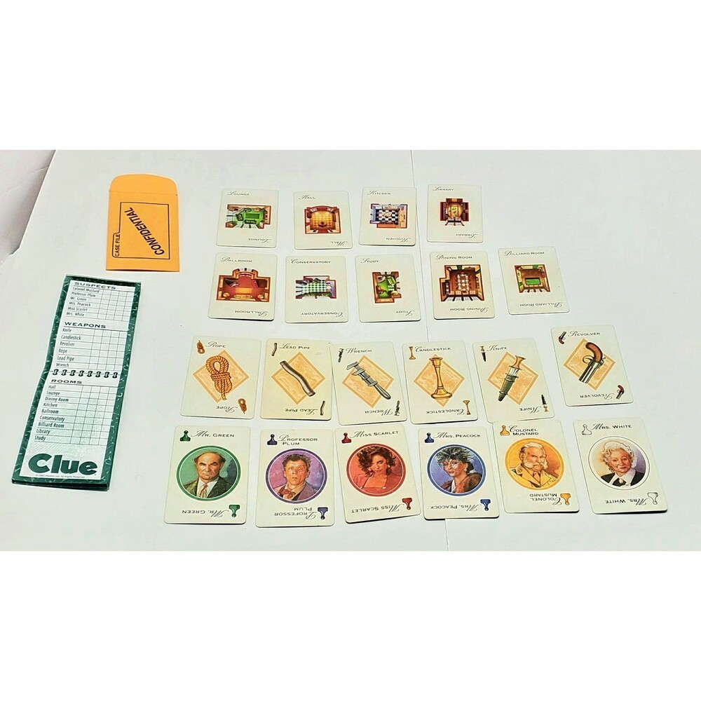 CLUE Game Cards Complete Set Green Back 1996 Deck Partial Unused  Notebook